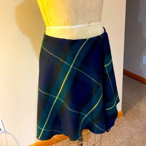 DKNY wool plaid bias wrap skirt